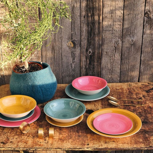 Set piatti colorati linea Arcobaleno 18 pezzi in stoneware