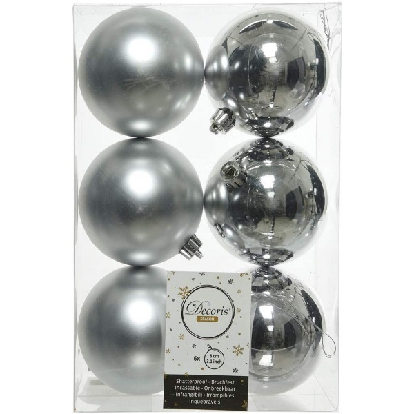 Decori per albero Decoris box 6 sfere argento diametro 60 mm 022051
