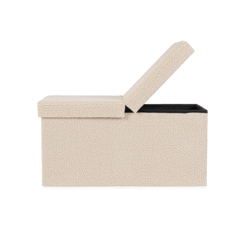 Pouf Contenitore Rettangolare Linea Joris Con Struttura In Mdf e  Rivestimento Con Effetto Bouclè Beige