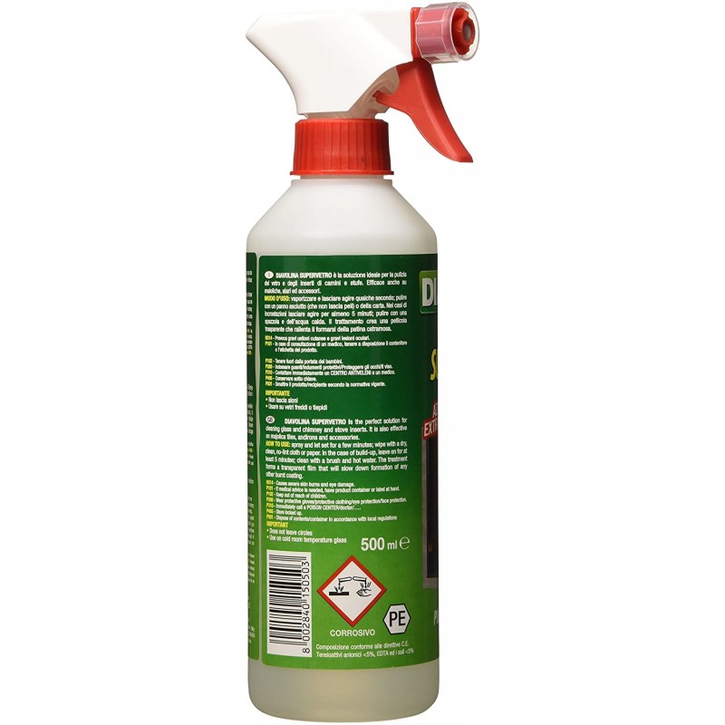 Diavolina supervetro spray detergente per i vetri di stufe e camini 500ml