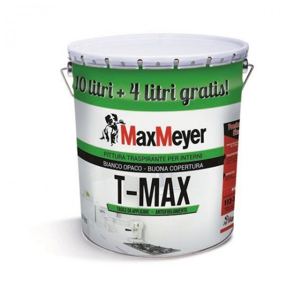 Pittura murale per interni Idropittura traspirante t-max 10 + 4 l bianco pitture murali
