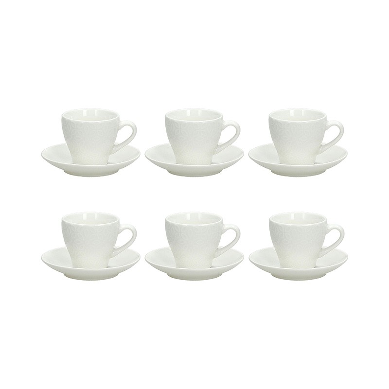 Set 6 tazzine caffè con piattino Porcellana Bianca 100 cc - Linea Etoile  Silver - Tognana